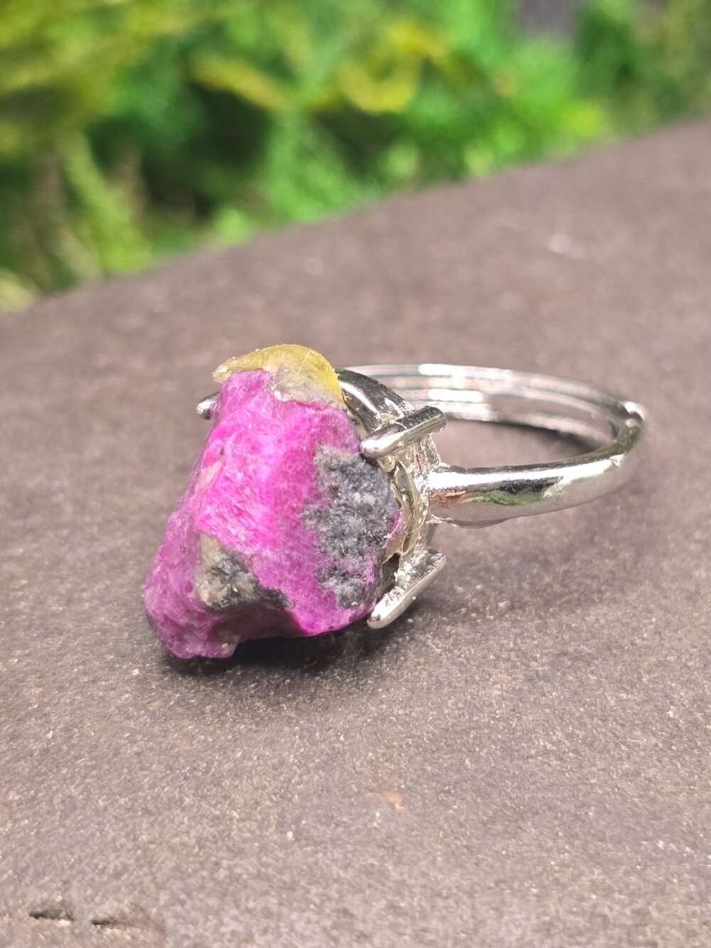 Raw Ruby Zoisite Adjustable Ring Size 6-10 Silver Tone Crystal Jewelry